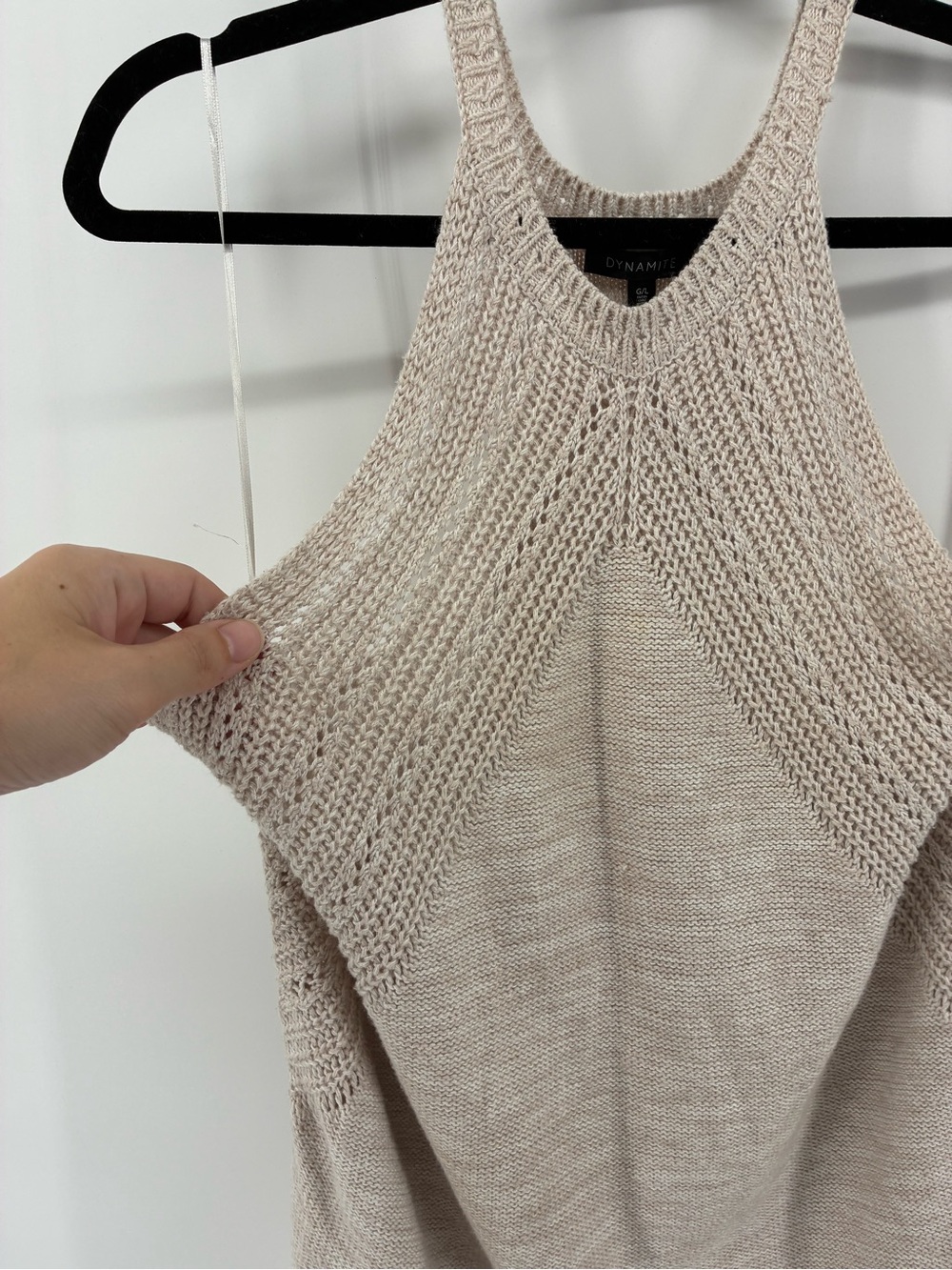Dynamite Beige Knit Mini Dress Halter Crochet - Picture 4 of 10